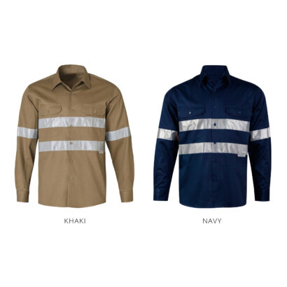 Men's Long Sleeve Cotton Drill Work Shirt with 3M Tapes