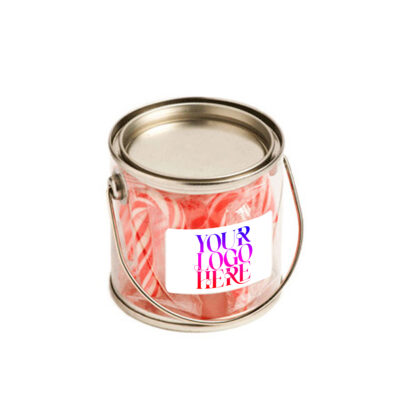 Holiday Candy Cane Treats, 10pk, PVC Bucket, Small Custom Logo Label