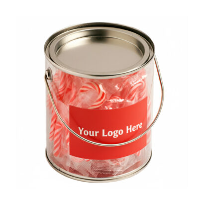 Custom Branded Festive Candy Cane Lollies, 40pk, PVC Bucket, Large