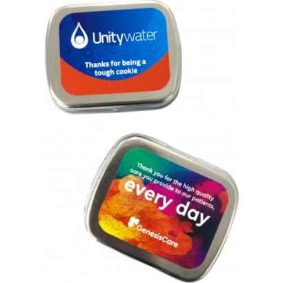 Custom Branded Sugar-free Peppermint Mints, Compact Silver Tin