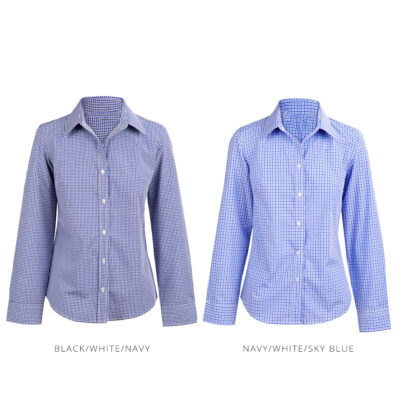 Ladies' Gingham Long Sleeve Shirt - Two Tone