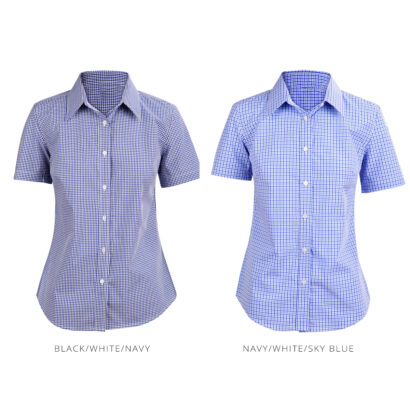 Ladies' Gingham Short Sleeve Shirt - Two Tone