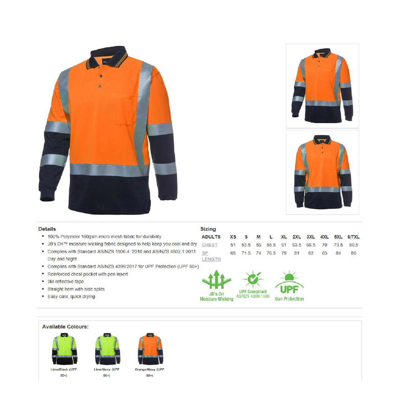 Hi Vis L/S D+N H Pattern Trad Polo - Image 2