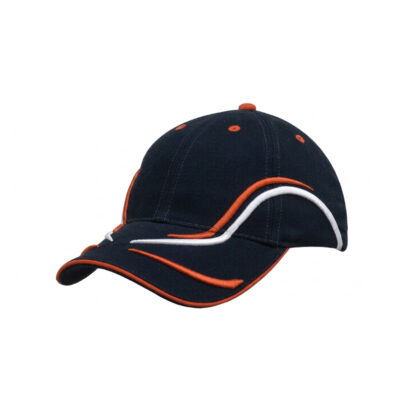 6 Panel Cap with Running Line Embroidery on Peak and Crown