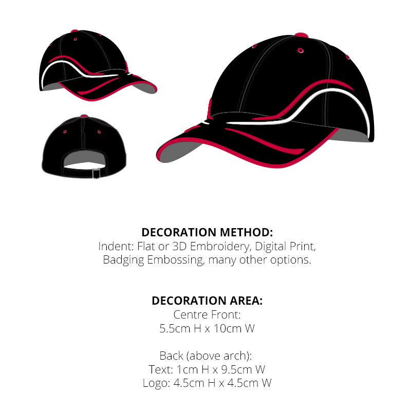 6 Panel Cap with Running Line Embroidery on Peak and Crown - Image 2