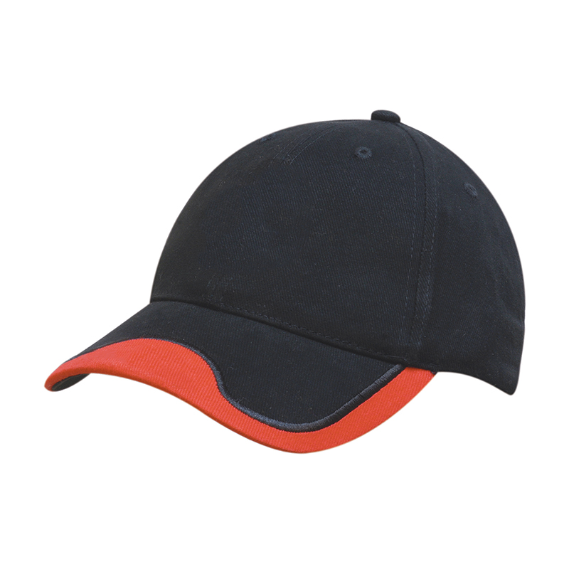 6 Panel Cap with Peak Indent and Embroidered Trim