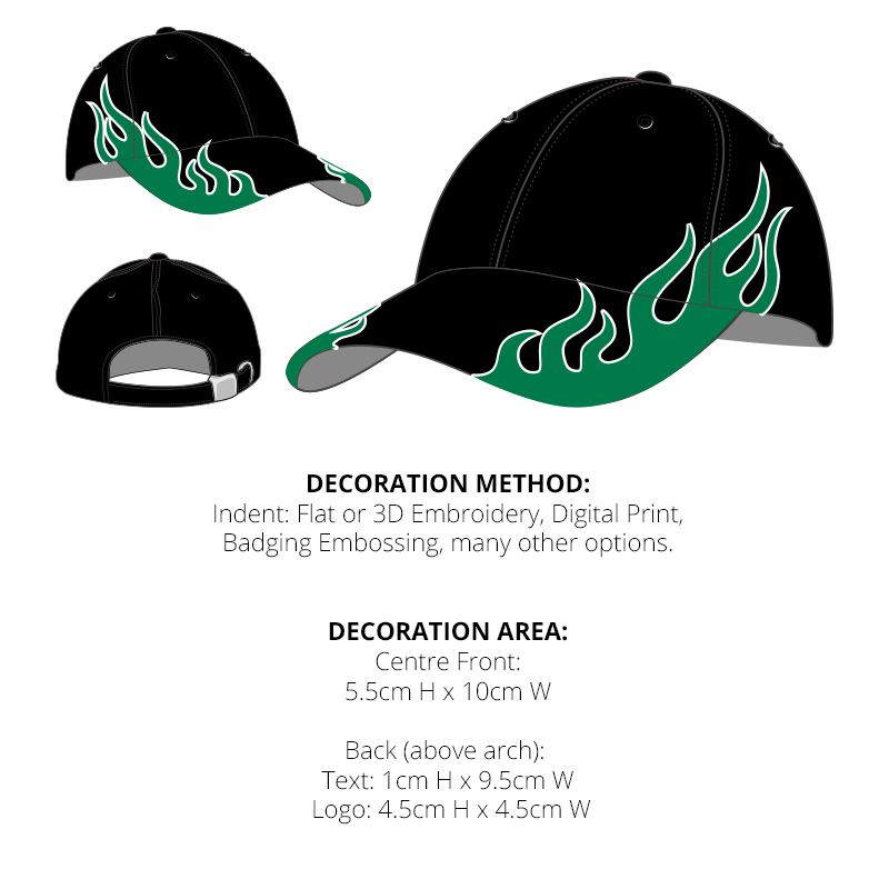 Brushed Cotton 6-Panel Caps with Flame Accents - Image 2
