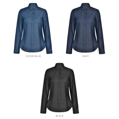 Pin Dot Long Sleeve Stretch Shirt - Ladies