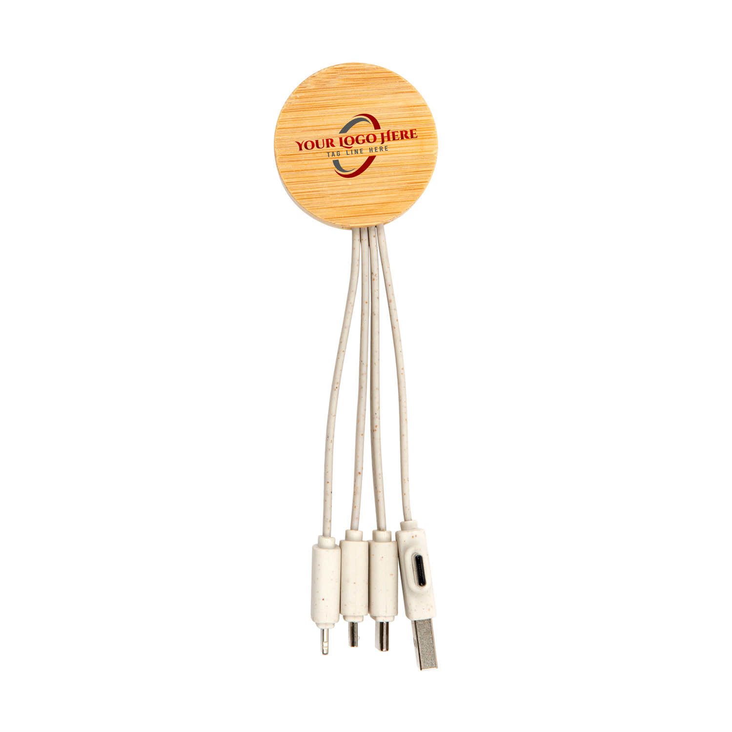 Round Bamboo Charging Cable 4 in 1