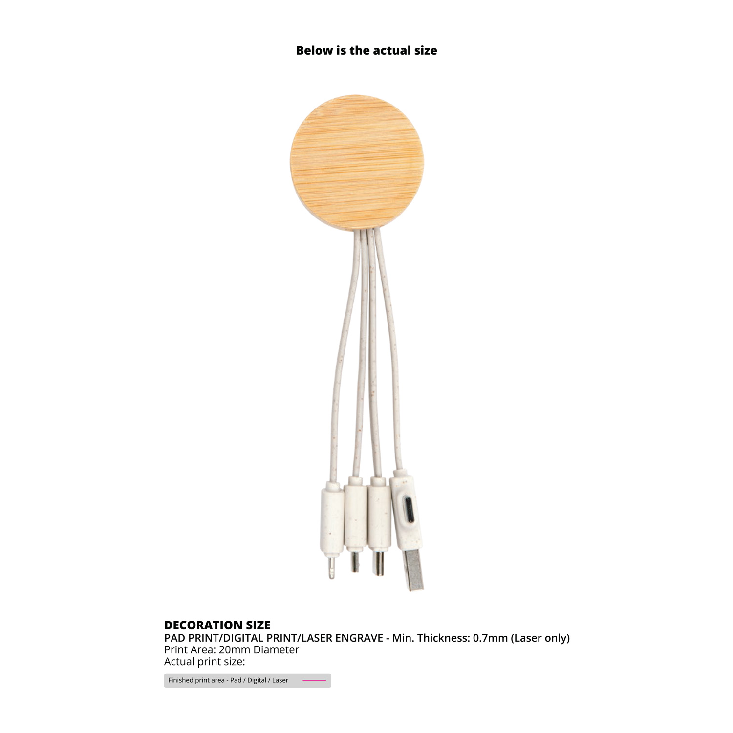 Round Bamboo Charging Cable 4 in 1 - Image 2