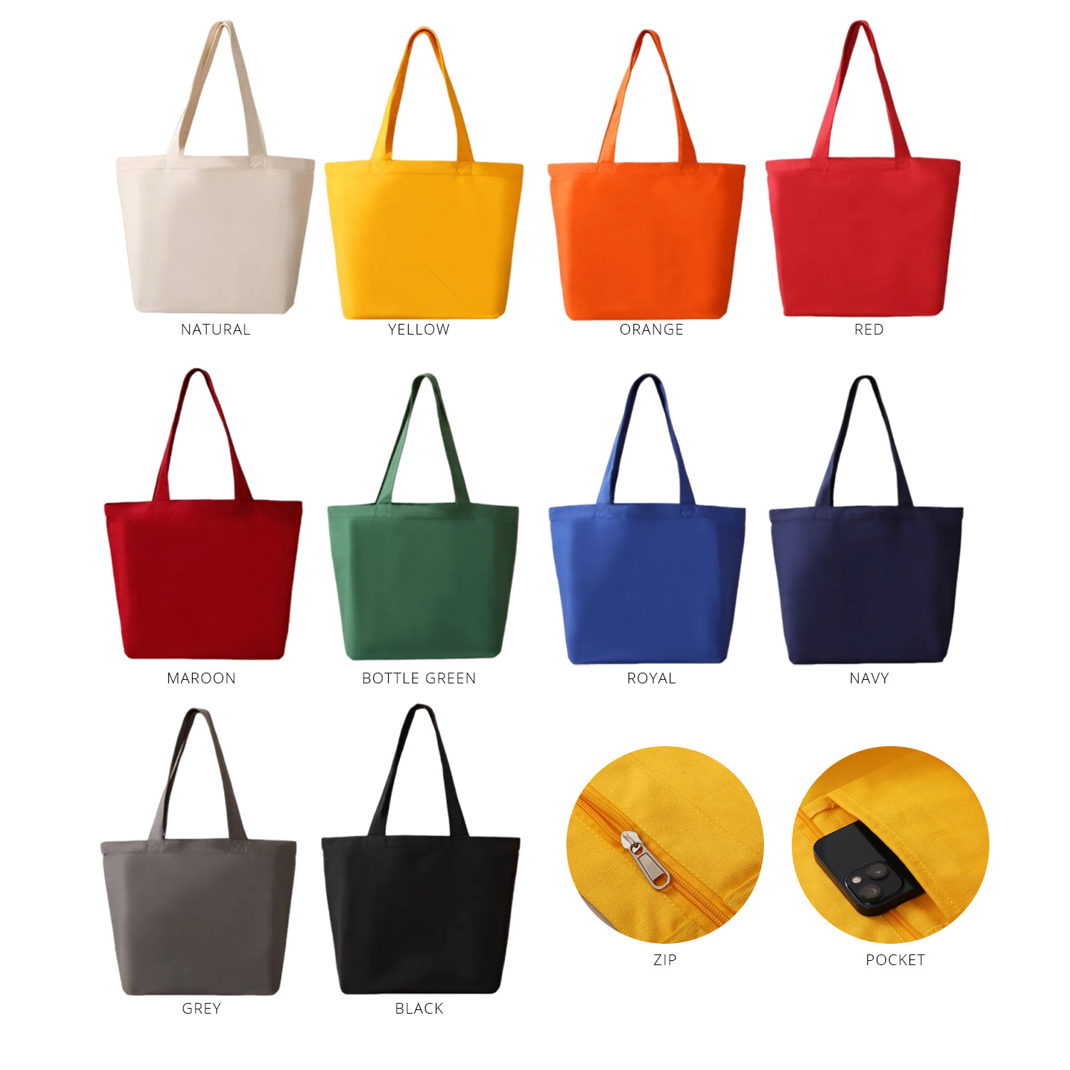 Zippered Gusseted Canvas Tote with Inner Pocket