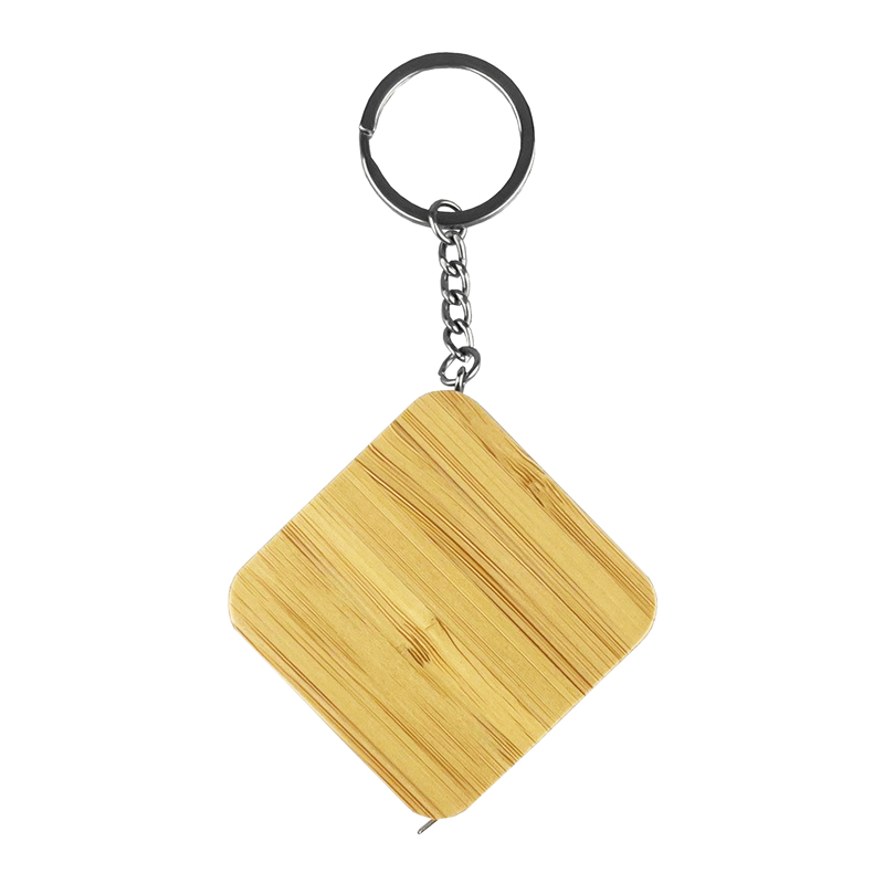Retractable Bamboo Tape Measure Key Ring