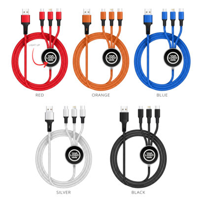 3 in 1 USB Charging Cable with Logo Light Up Long Cable