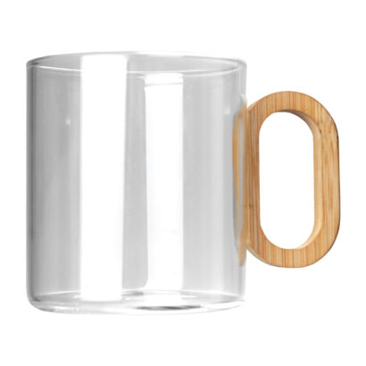 330mL Borosilicate Glass Mugs with Bamboo Handles